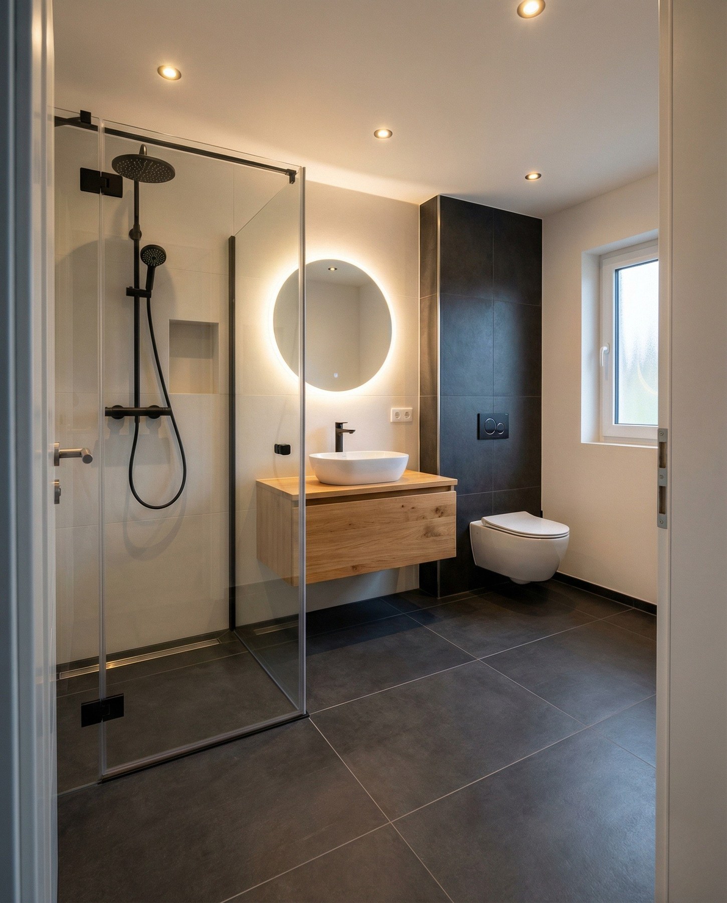 Badsanierung Zirndorf mit Walk-in Dusche und LED Spiegel